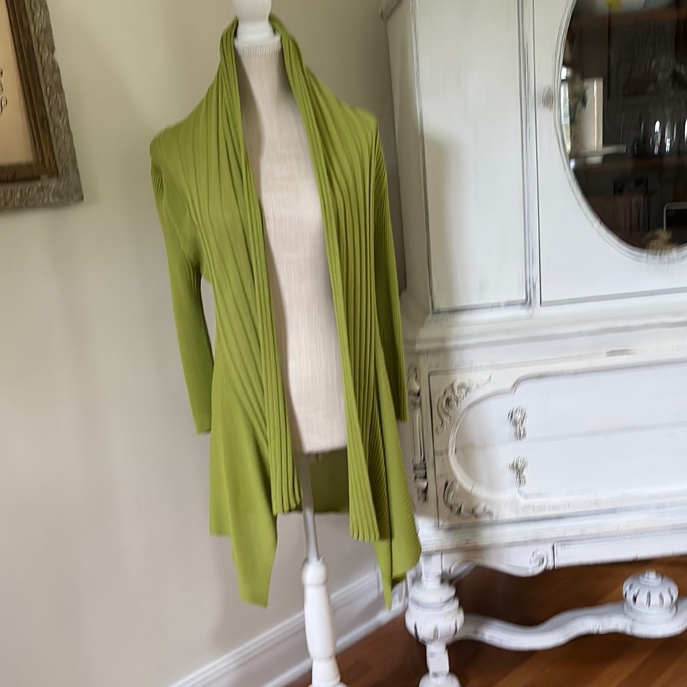 Green Waterfall Cardigan Sweater with Shawl Collar